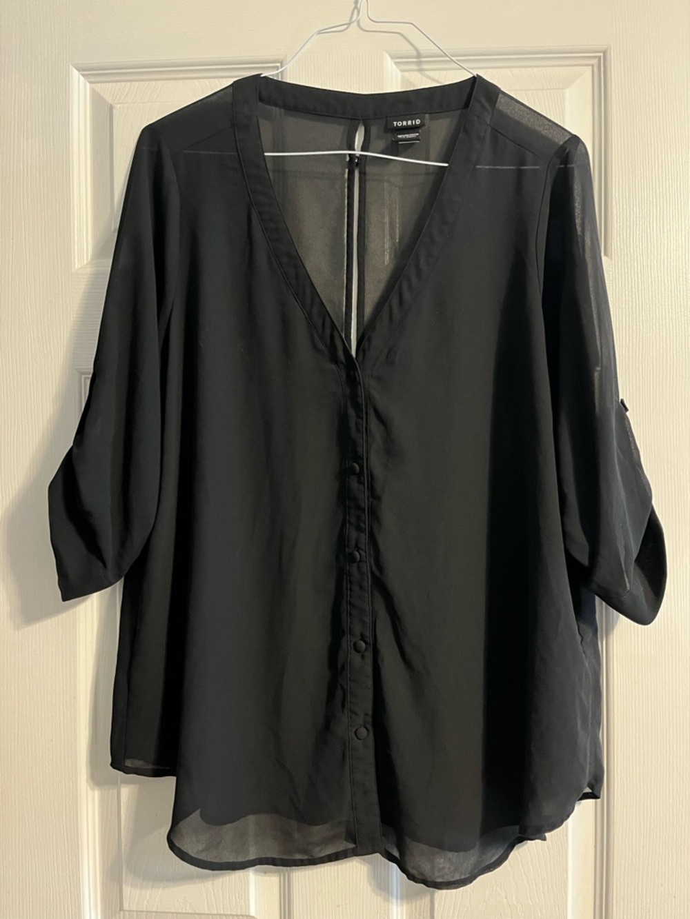 torrid Black Sheer V-Neck Button-Down Blouse